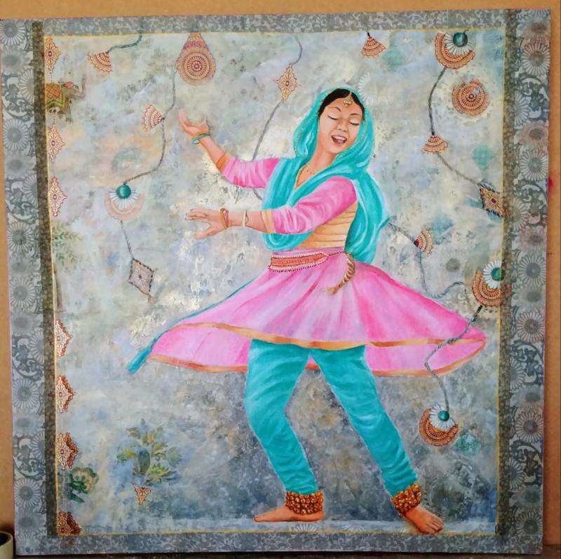 la danseuse indienne   techniques mixtes  70 X 70